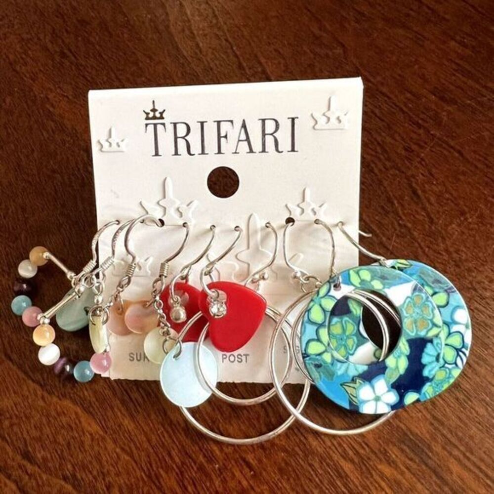 VINTAGE TRIFARI Dangle/Drop Earrings Set 925‎ Sterling 1 / Surgical Steel Post 4